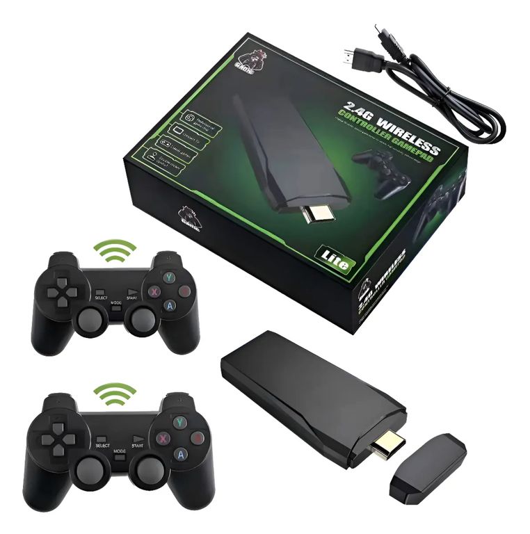 GENERICO Game stick negro Retro HDMI de 64 GB con Juegos Integrados y 2 Controles Inalámbricos