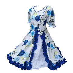 GENERICO - Vestido Huasa China Niña Bco Azul Baile Cueca Bailes Tipico Talla 10 a 16