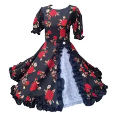 GENERICO - Vestido Huasa China Niña Negro Floreado Baile Cueca Bailes Tipico Talla 10 a 16