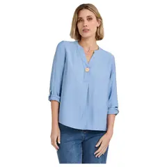LORENZO DI PONTTI - Blusa Manga Roll Up Escote Mao Mujer Celeste