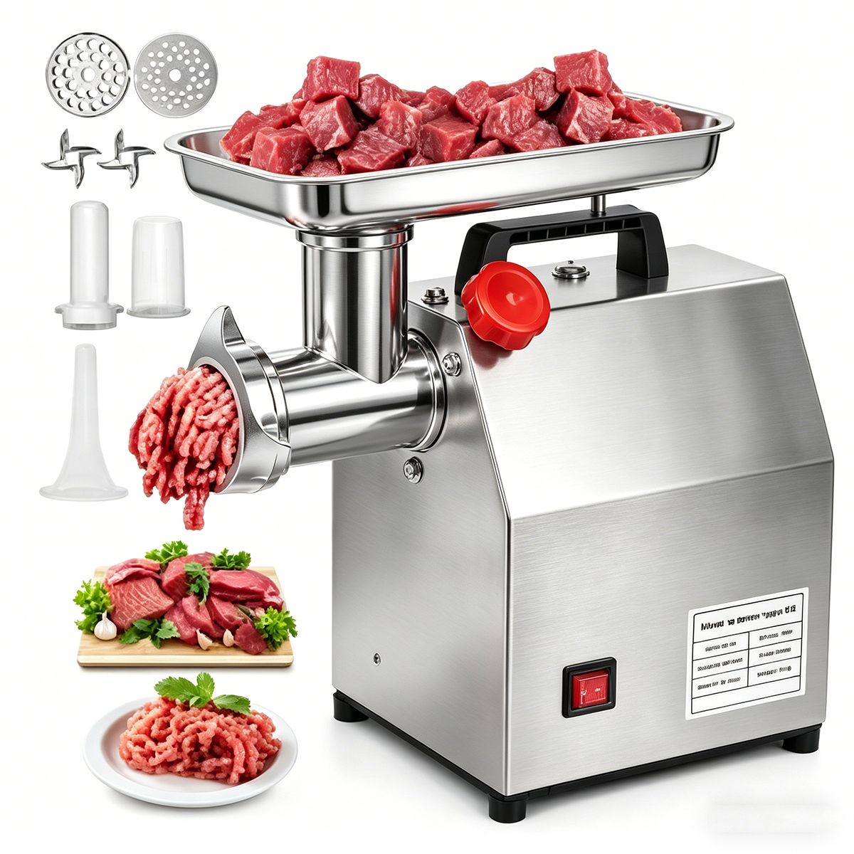 VIDA BUENAS - Picadora De Carne Eléctrica 150kgh Acero Inoxidable 1.2 Hp