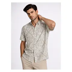 PIERO BUTTI - Camisa Print Regular Fit Café
