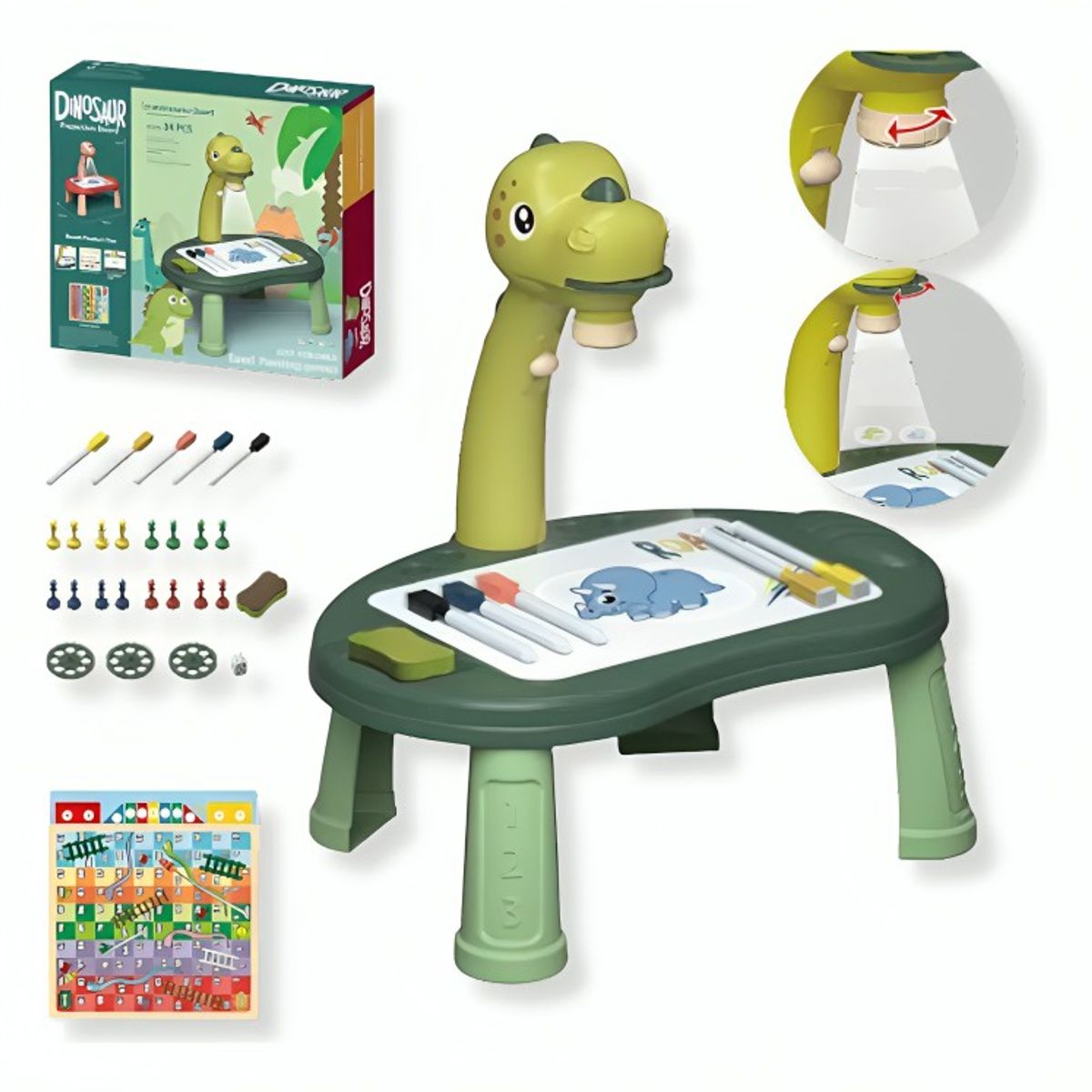 GENERICO - Mesa proyectora de dibujos interactiva con accesorios dinosaurio verde