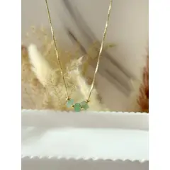 GENERICO - Collar Minimalista Jade Verde Baño de Oro 18K Mujer
