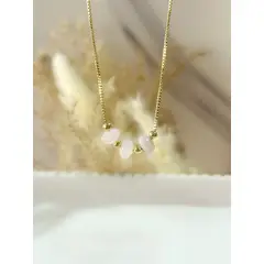GENERICO - Collar Minimalista Cuarzo Rosa Baño de Oro 18K Mujer