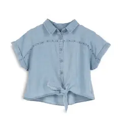PILLIN - Blusa Niña Manga Corta con Nudo Celeste
