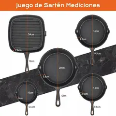 GENERICO - Sartenes De Hierro Fundido Juego De Sartenes 5 Piezas Negro.