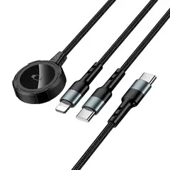 HOCO - Cargador inalámbrico CW64 iWatch+ Tipo C +iPhone 3 en 1 con cable de carga negro