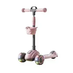 KIDSCOOL - Scooter Infantil Plegable 3 Ruedas Con Luces y Música Rosado