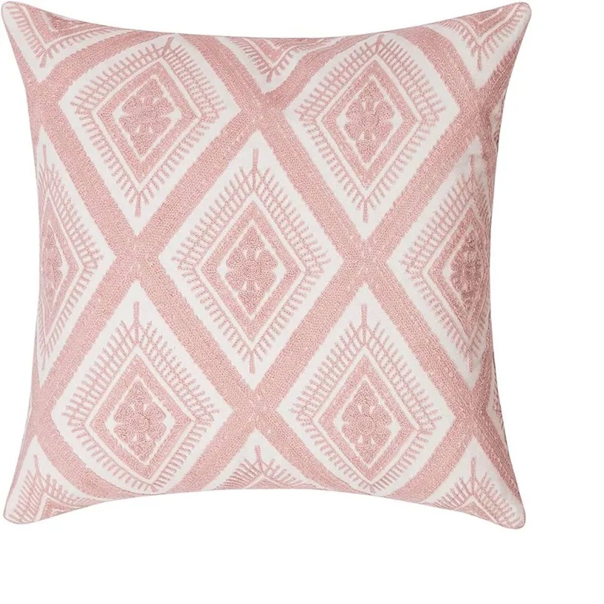 GENERICO - Cojín Bordado Diseño de rombo geométrico en Lino 45×45 cm Color Rosa