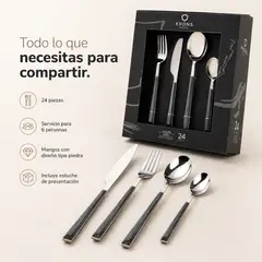 KRONS - Set 24 Cubiertos Stone Acero Inoxidable Plateado