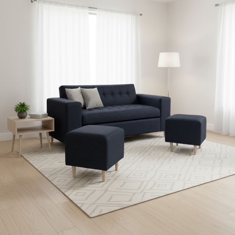 SOFA DOS CUERPOS MAS POUF EN LINO Negro