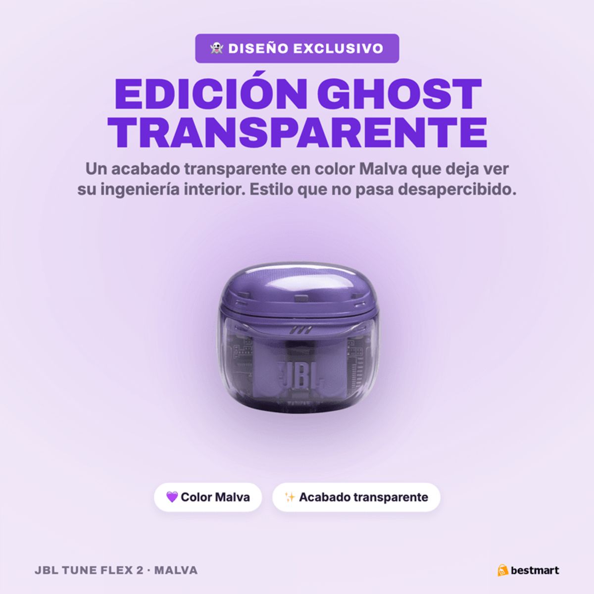 JBL - Audífonos Bluetooth JBL Tune Flex 2 Ghost ANC True Wireless Morado