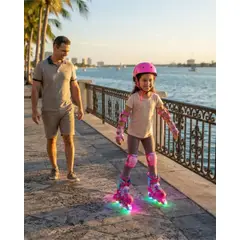 MYLHOGAR - Kit de Patines En Línea Ajustables Talla S con Ruedas LED + Casco y Protecciones para Niña