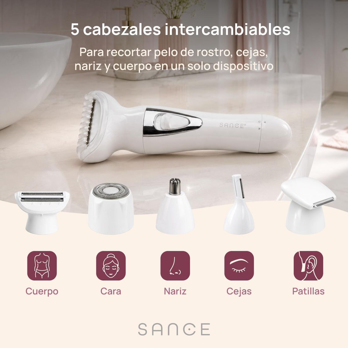 SANCE - Depiladora Facial Afeitadora Rasuradora Mujer 5 en 1 Sance