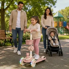 TOPBABY - Scooter Osito Con Asiento, Cesta Y Ruedas Luminosas