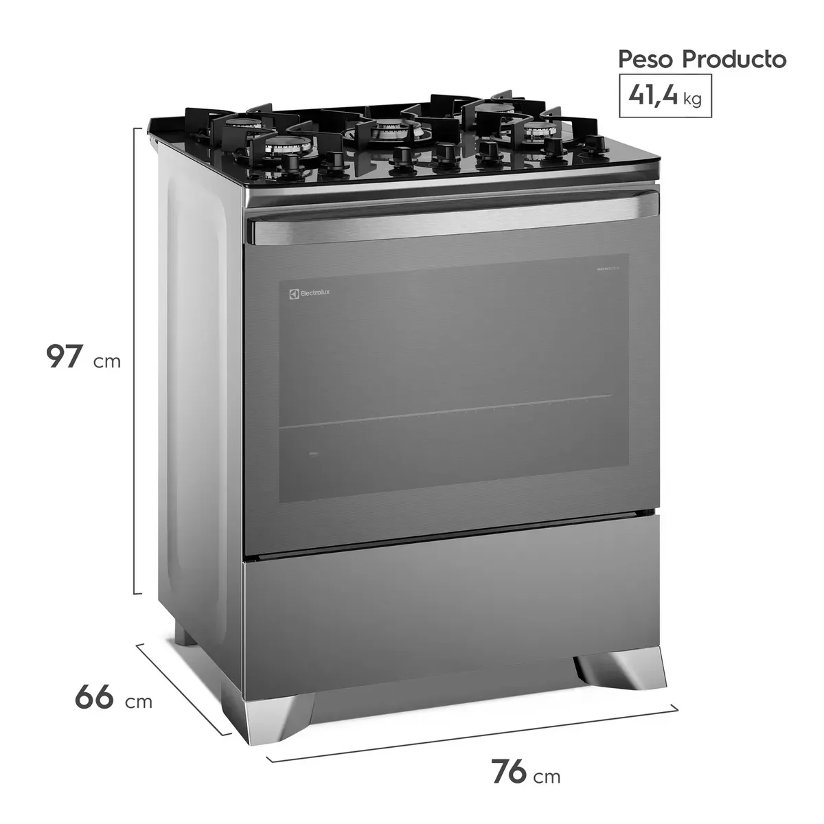 ELECTROLUX - Cocina a Gas 5 Platos Parrillas Hierro Fundido F5EPG Glass