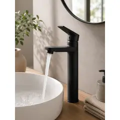 TAUMM - Monomando Llave Grifo Alto Para Lavatorio Modelo Notte Marca Color Negro