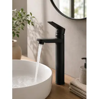 TAUMM - Monomando Llave Grifo Alto Para Lavatorio Modelo Notte Marca Color Negro