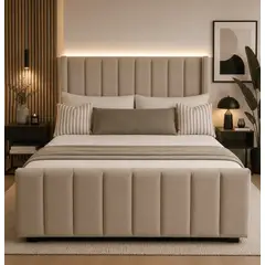 GENERICO - Cama Lineal 2 Premium 2 Plazas con Respaldo, Piecero Color Beige