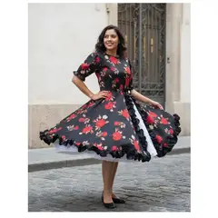GENERICO - Vestido Huasa China Juvenil Adulto Negro Floreado Baile Cueca Bailes Tipico Talla S a 2 XL