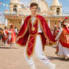 UTILISIMO - Traje Tirana Diablada Rojo Juvenil 5 Piezas hombre Baile Típico Fiestas Patrias