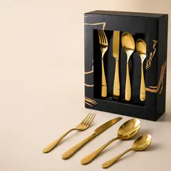KRONS - Set 24 Cubiertos Gold Acero Inoxidable