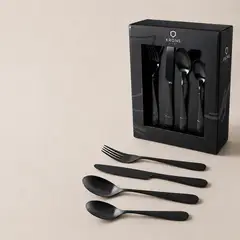 KRONS - Set 24 Cubiertos Black Acero Inoxidable