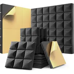 AMBM SHOP - Pack 12 Pcs Espuma Panel Acústico Forma Rombo densidad alta Auto-adhesivo 30x30x5 cm Negro