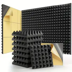AMBM SHOP - 24 Paneles De Espuma Acústica Autoadhesiva Forma Piramidal 30x30x5cm Negro