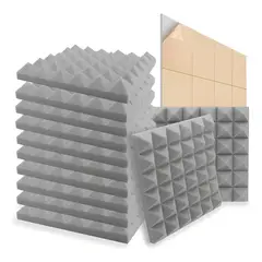 AMBM SHOP - 12 Paneles De Espuma Acústica Autoadhesiva Forma Piramidal 30x30x5cm Gris