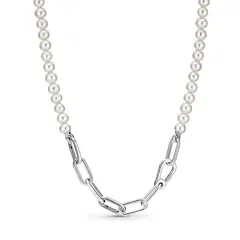 PANDORA - Collar De Eslabones Link Y Perlas Cultivadas De Agua Dulce Me Mujer