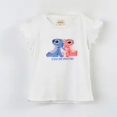 DISNEY - Polera Manga Corta Niña Stitch & Angel Vuelos Blanco