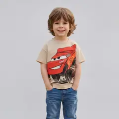 DISNEY - Polera Manga Corta Niño Cars Rayo McQueen Beige