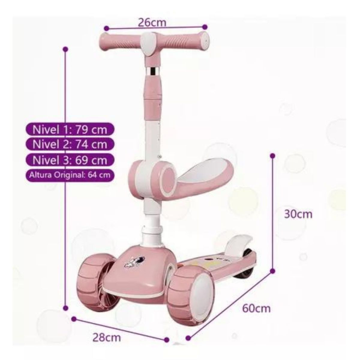 CRUSEC - Scooter Monopatín Ruedas Led Musical Plegable Niña Regulable