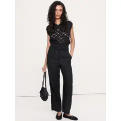 BANANA REPUBLIC - Pantalón Mujer The Getaway Straight-Leg Pull-On In Linen Negro