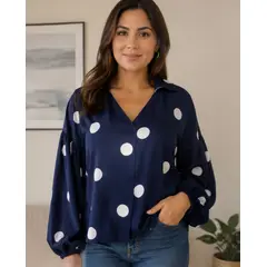 GENERAL - Blusa Audrey Manga Globo con Estampado de Lunares