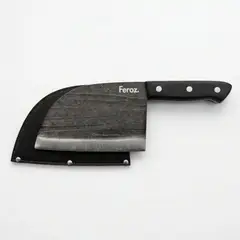 FEROZ - Cuchillo Parrillero Serbian Hualle + Funda de Cuero Negra