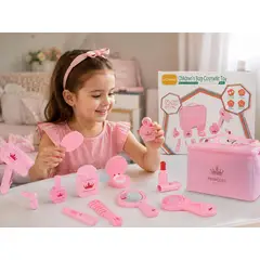 GENERICO - Maletín de Belleza Infantil de Madera 12 Piezas - Juego de Maquillaje y Tocador para Niñas 3+ Años
