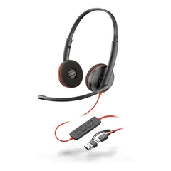 POLY - Audífonos Estéreo USB-C Blackwire 3220 + Adaptador USB-C/A Negro
