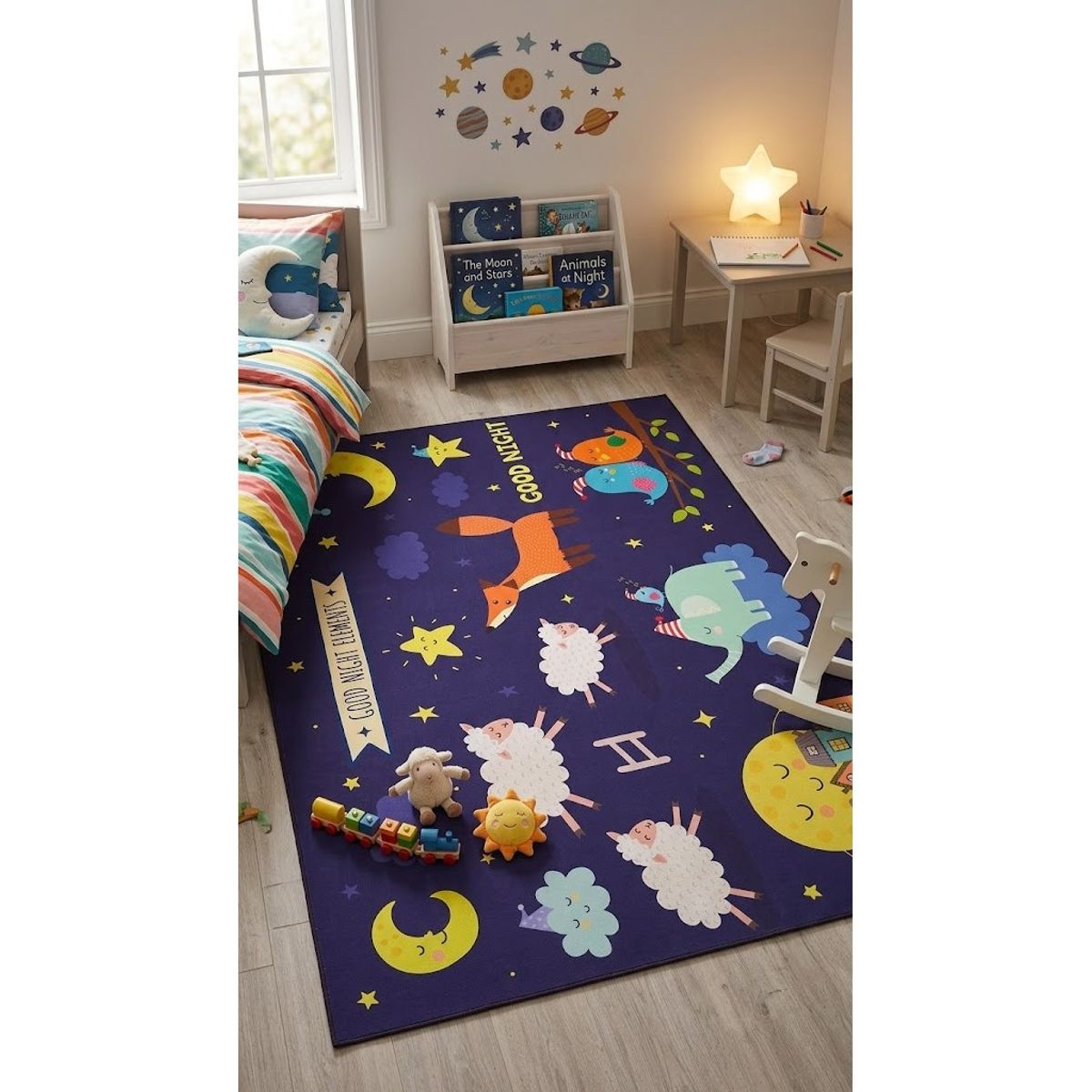 COMPRAPO - Alfombra Lisa Infantil Juvenil Diseño Buenas Noches  120x170 CM