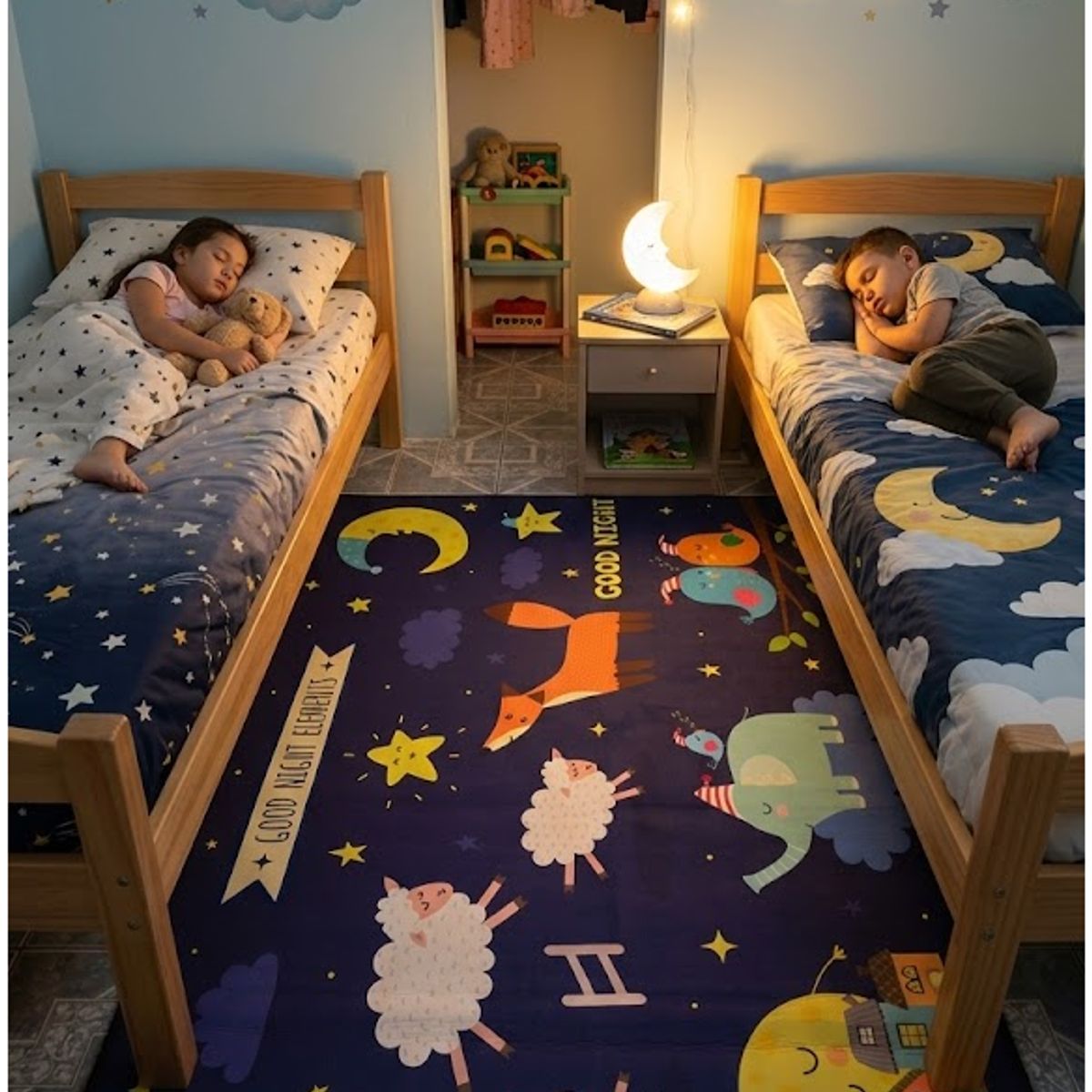 COMPRAPO - Alfombra Lisa Infantil Juvenil Diseño Buenas Noches  120x170 CM