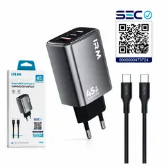 IRM - Cargador Certificado SEC Carga Super rápida USB-C 45w 3 puertos Fast Charging