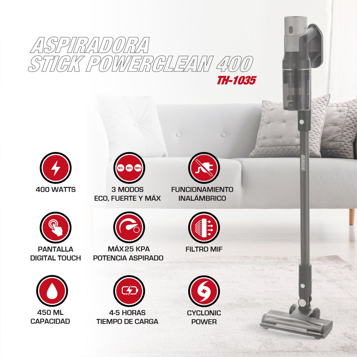 THOMAS - Aspiradora Stick PowerClean 400 TH-1035