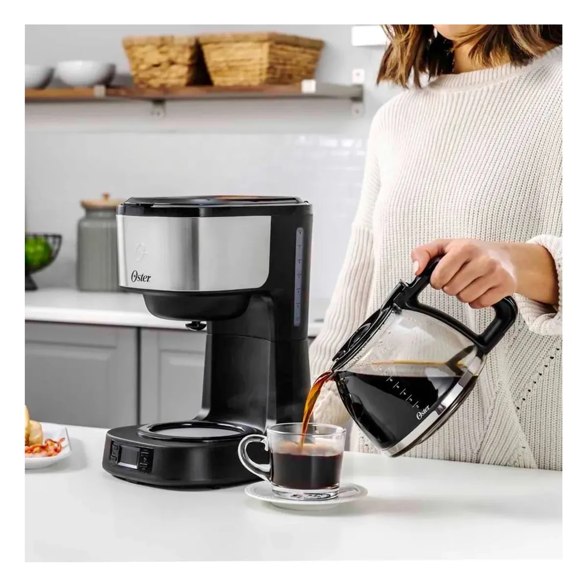 OSTER - Cafetera Programable 8Tazas Acero Inoxidable Automatica