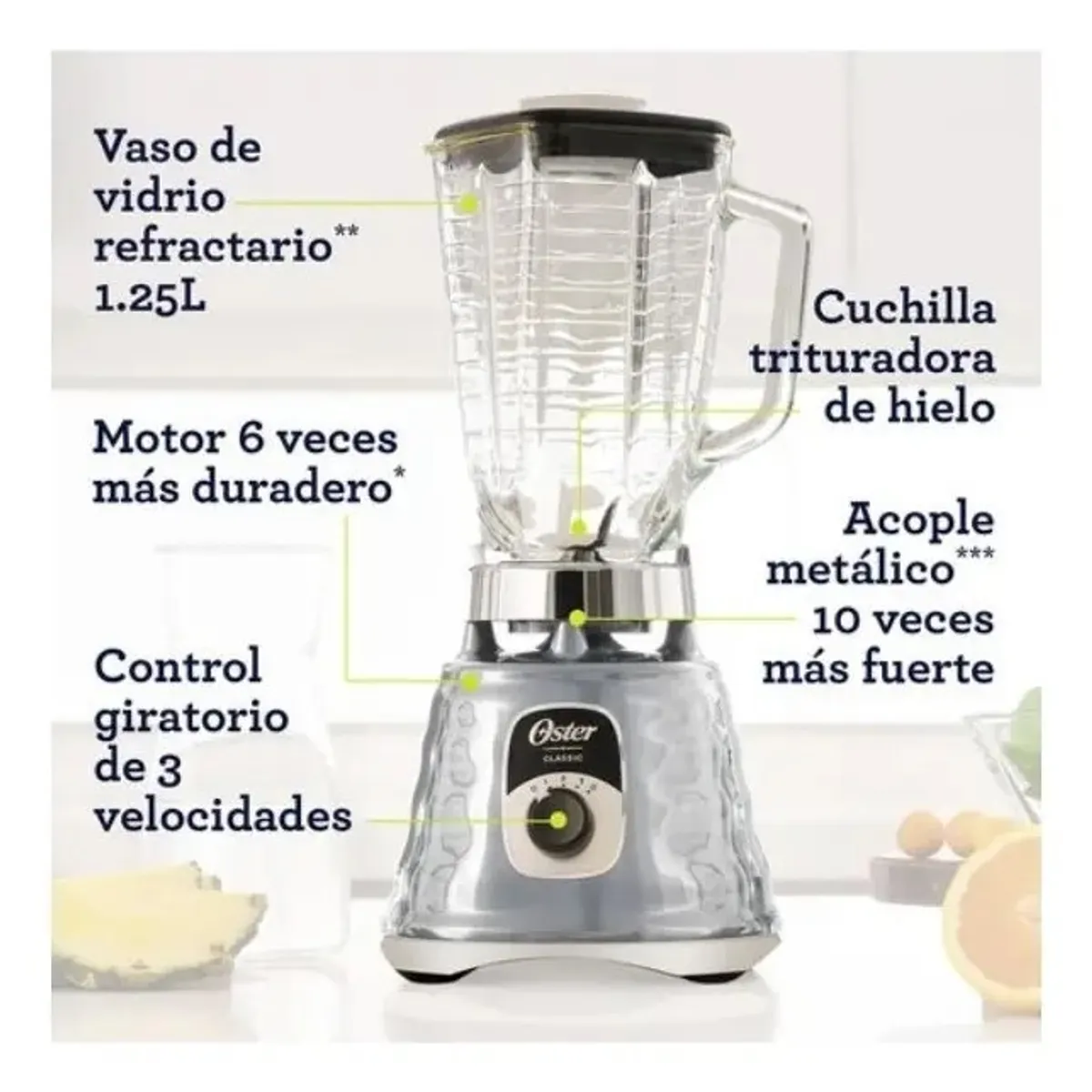 OSTER - Licuadora Clasica Oster Jarra De Vidrio Classic 1.25 Litros 700W
