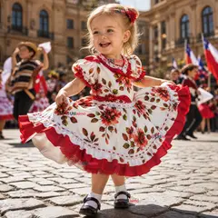 UTILISIMO - Vestido Chinita Huasa Niña Rojo Floreado Cueca Fiestas Patrias