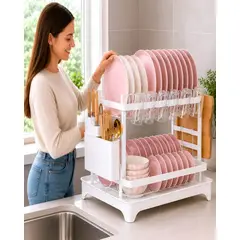 MYLHOGAR - Escurridor de Platos 2 Niveles con Porta Vasos y Cubiertos