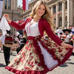 UTILISIMO - Vestido Chinita Huasa Mujer 2 Piezas Burdeo Floreado Cueca Fiestas Patrias