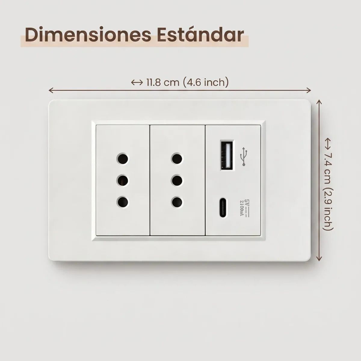 VIDA BUENAS - Pack 2 Tomacorrientes 10a Empotrables Con Usb Y Usb-c Blanco